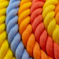 Load image into Gallery viewer, Close-up of colourful rope leash featuring blue, orange, yellow, and red.