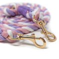 Load image into Gallery viewer, Multicolored rope leash with gold clasp on a white background
