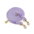 Load image into Gallery viewer, Purple braided rope leash with gold hardware on a white background
