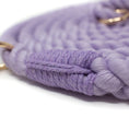 Load image into Gallery viewer, Close-up of a purple braided dog rope leash with gold hardware on a white background
